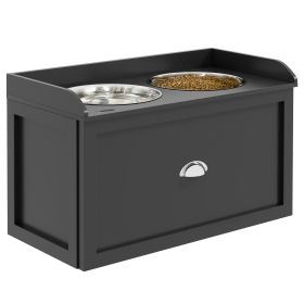 Pet Feeding Station Pet Dish Bowl Set with Storage, 2 Elevated Dog Bowls for Large Sized Dogs, Black (Option: Black-690x385x180 mm)